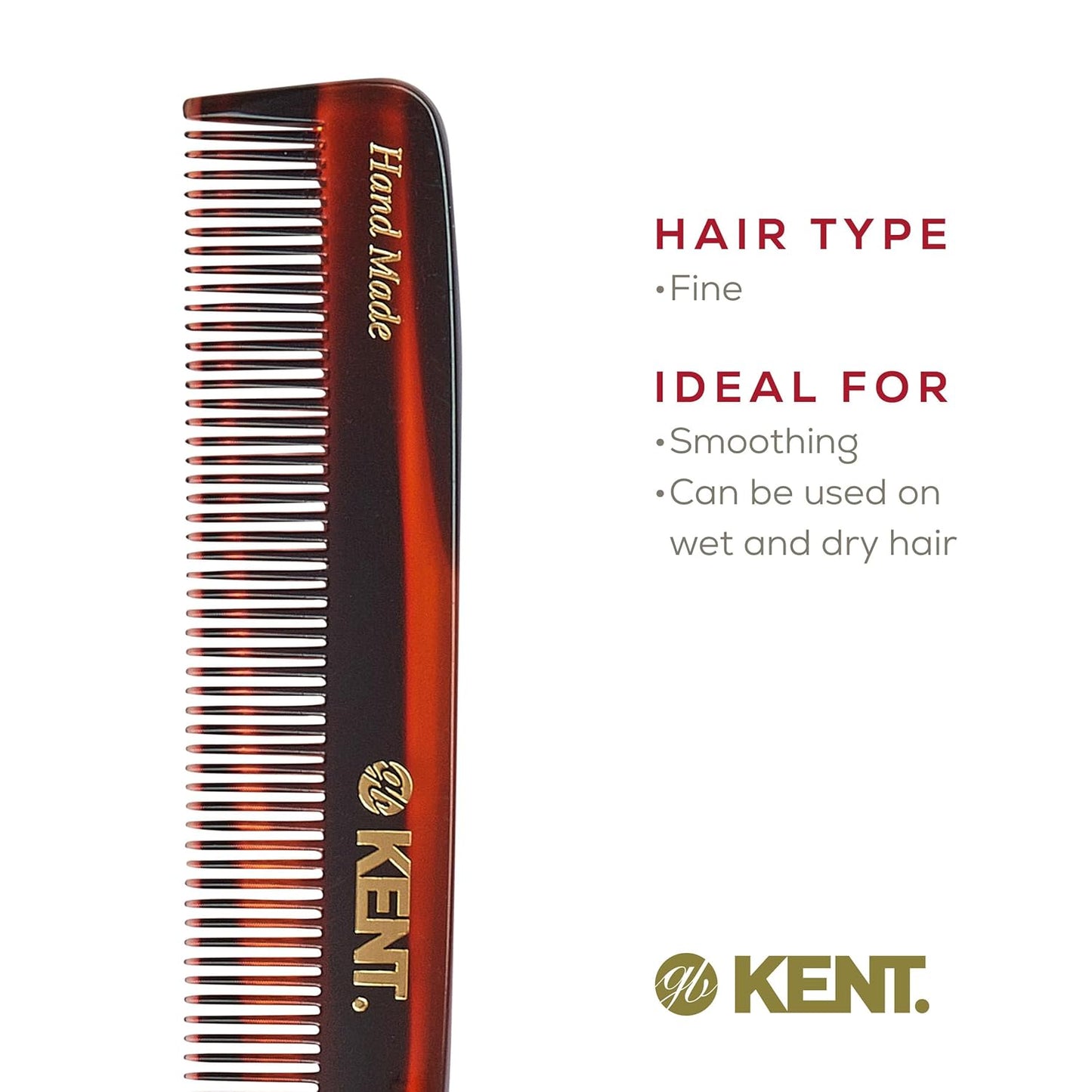 Kent F3T Black Graphite Fine Tooth Comb - Hair Parting and Straightening Comb for Men's & Women's Dandruff Remover, Saw Cut and Hand Polished Made in England