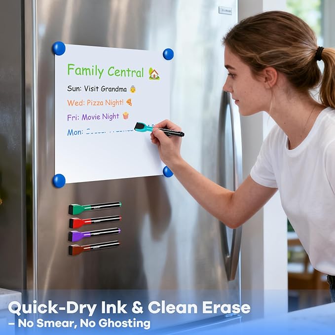 SUQJOY Magnetic Dry Erase Markers with Eraser Caps, Fine Tip 1-2mm, Low Odor Quick Dry Ink, 12 Colors, Whiteboard Marker Set for Fridge Calendar Office, 36 Count