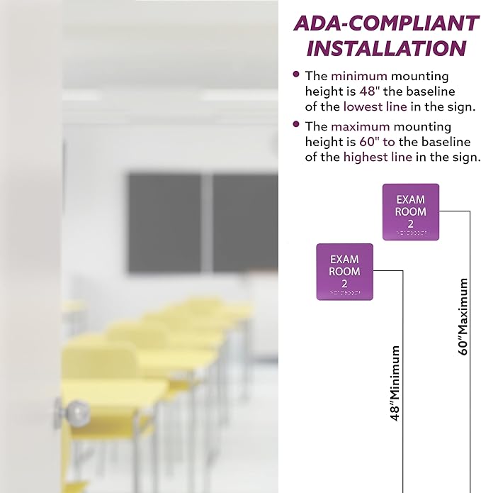6" X6" Exam Room 2 Sign - ADA Compliant Tactile Graphics Grade 2 Braille Text Acrylic Wall Signs - Educational Institution Directional Assistance Test Center Door Sign for Schools