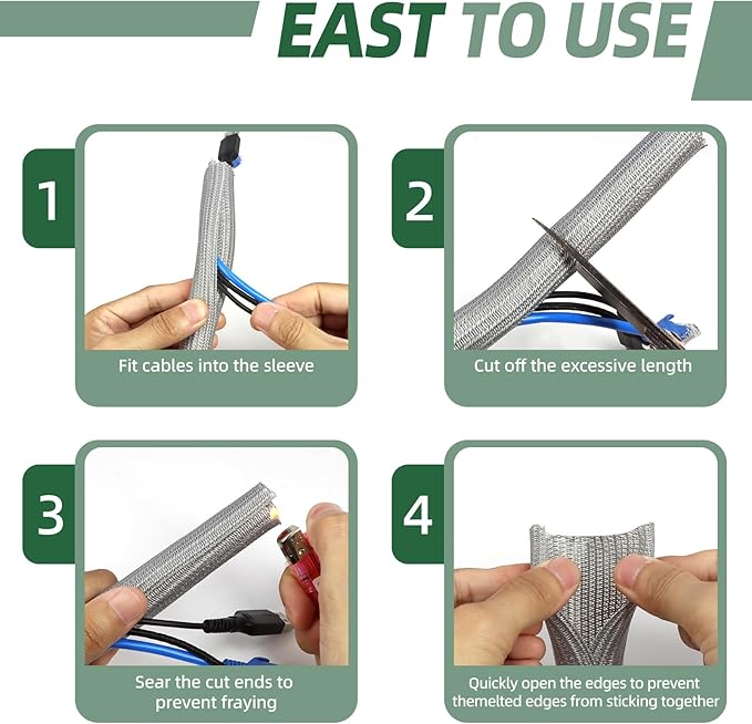 Split Wire Loom Tubing, Cable Protector Sleeve, Braided Cable Management for TV/Computer/Home Theater/Engine Bay, Cord Protectors from Pets No Chew (Grey, 3/4"-25ft)
