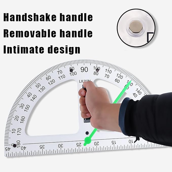 Magnetic Geometry Tool, Protractor, Triangle Rulers Easy Attachment Blackboard Measurement Kit, Teacher Board Protractor Multi-Purpose Kit Large (Transparent-4pc)