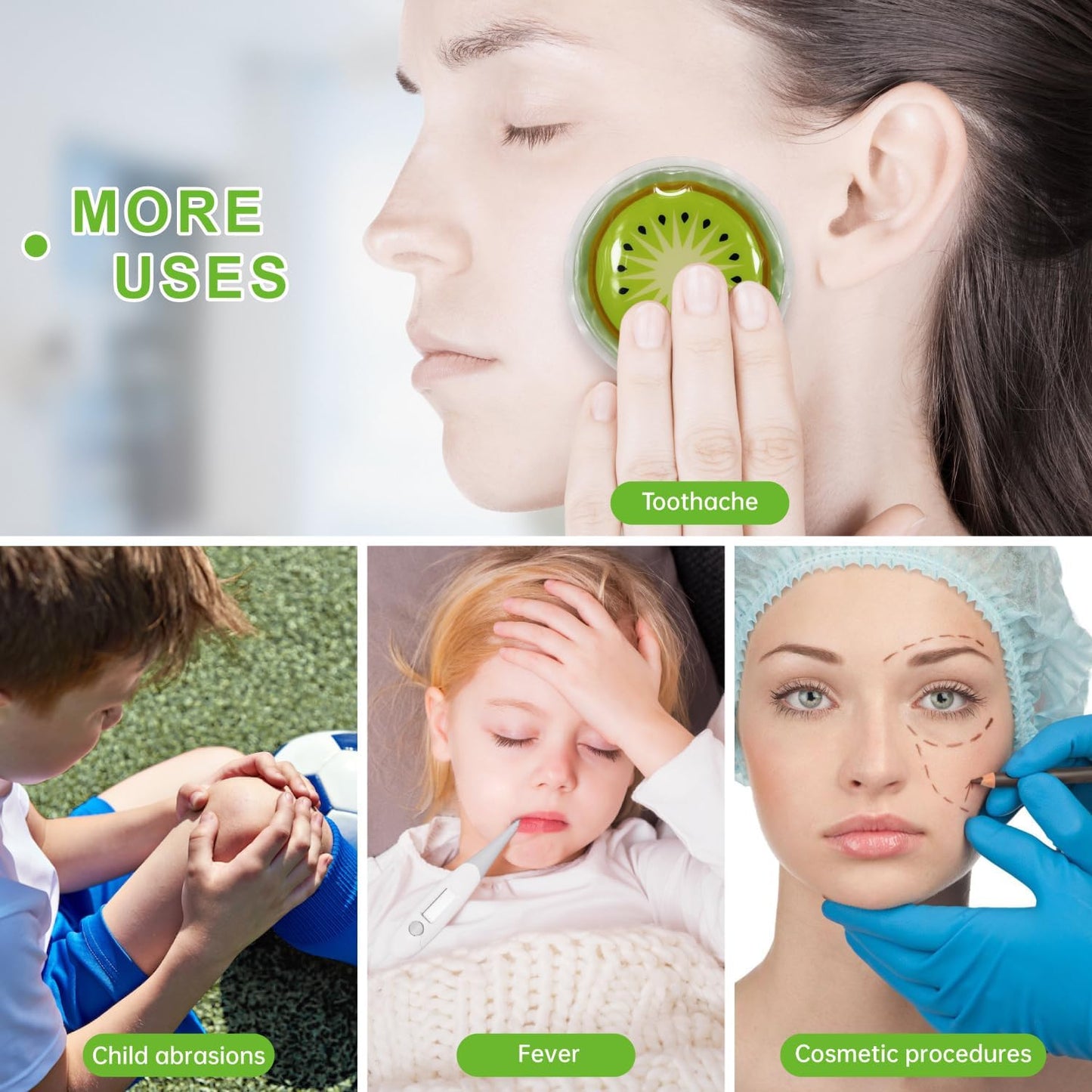 Gel Eye Ice Pack Reusable Cooling Ice Eye Pads and Under Eye Patches, Eye Hot Cold Pack for Eye Relax,Swelling, Eye Redness, Puffy Eyes (Kiwi Fruit)