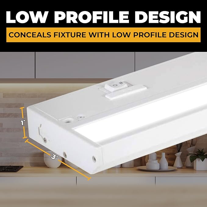 LED Under Cabinet Lighting Hardwired - 3CCT 9 Inch White Finish - Undercabinet Lights for Kitchen - Linkable Undercounter Dimmable Plug in Light or Hard Wired - Under Counter Fixture Direct Wire