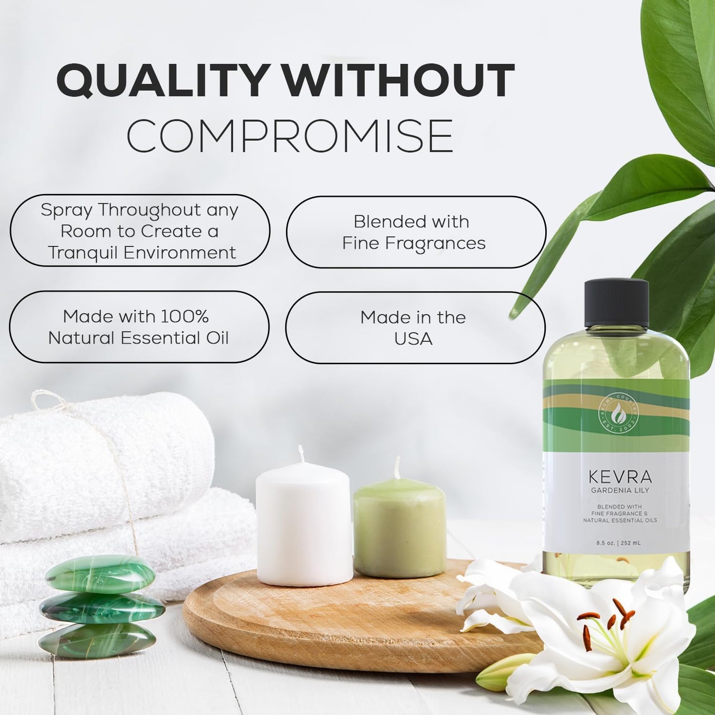 Aroma Country Kevra Diffuser Oil - Luxury Essential Oils for Diffuser Refill & Air Freshener Room Spray - Long-Lasting & Natural Home Fragrance, Garden Lily Scented Oil for Diffusers (8.5 Fl. oz)