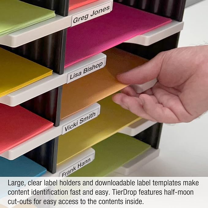 Desktop Organizer 6 Letter Tray Sorter Plus Riser Base, 3 Supply & 3 Storage Drawers - Ultimate Office TierDrop Plus Stores All of Your Documents and Supplies in One Compact Modular System