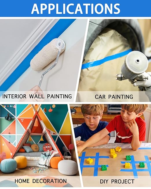 KIWIHUB Blue Painters Tape - 20 Rolls Masking Tape 1 inch Wide, Multi-Surface No Residue Blue Tape for Walls, Painting, Packing & Automotive 0.94 Inch x 1100 Yards