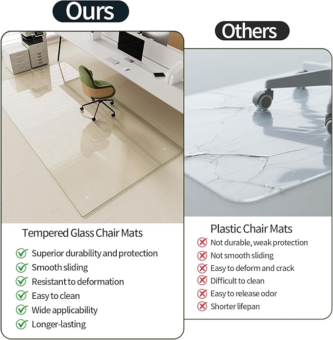 Koonmi Tempered Glass Chair Mat for Hardwood Floors & Carpets, 54" x 72“ Transparent Heavy Duty Office Floor Protector with Noise-Free Gliding Shatterproof for Home Office Desk