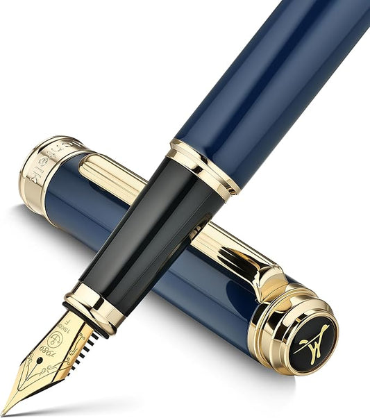 MCNTEIK 317 Fountain Pen,Stunning Luxury Piano Lacquer,18K Gilded Nib(Fine),Gorgeous 24K Gold Finish, Ink Converter,Best Gift for Men&Women-Elegant,Executive,Nice Pens for Writing, BU-F
