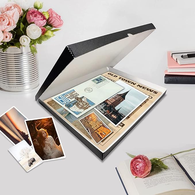 Lineco Folio Storage Box, Clamshell Design with Metal Edge. 18.5x24.5x1.75 Inches, Archival Boxboard, Preserve Photos, Cards, Magazines, Documents, Art, Ephemera, Family Records, Black, Pack of 8