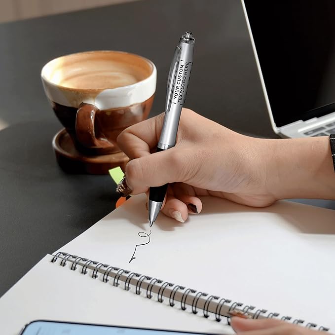 DISCOUNT PROMOS Personalized Ballpoint Pens With Rubber Grip, 100 pack Customizable Ergonomic Click-to-Write Custom Writing Pens for School with Black Ink, Black