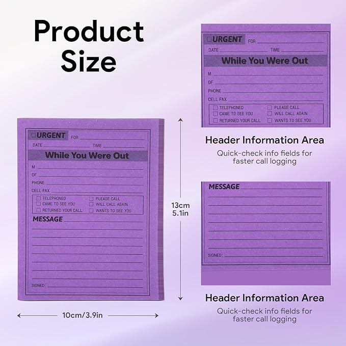9Pack Phone Message Pads for Office, 4 x 5 Inch Self-Stick Note Pads, While You were Out Message Pad Neon Sticky Notes, Urgent Sticky Note for Work Call, Office Supplies, 50 Sheets/Pack (Style-C)