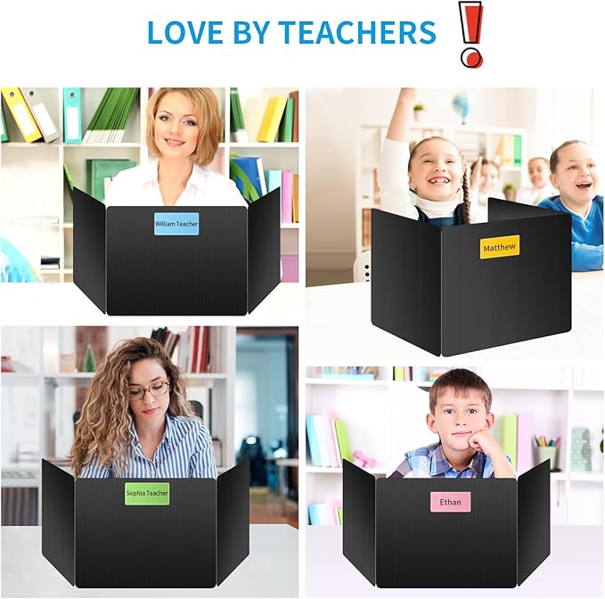 18 Pack Black Desk Dividers for Students, Privacy Shields Folder for Students, Durable & Waterproof Plastic Study Board, Classroom Teacher Supplies Test Divider, Includes Extra Labels