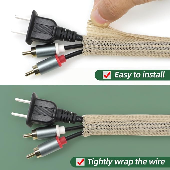 Split Wire Loom Tubing, Cable Protector Sleeve, Braided Cable Management for TV/Computer/Home Theater/Engine Bay, Cord Protectors from Pets No Chew (Wood Color, 1/2"-10ft)
