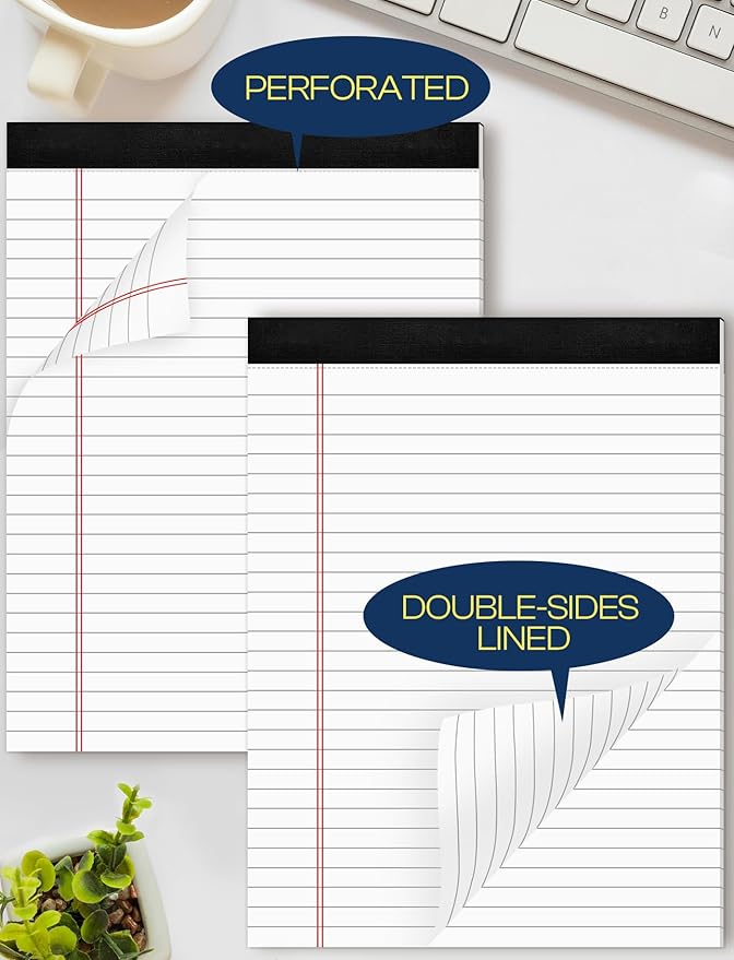 6 Pack 8.5 x 11 Legal Pads for Office Supplies Paper Pads 8.5 x 11 White Note Pads for Work Lined Writing Pads Notebook White Legal Pads Wide Ruled Notepads 30 Sheets Per Writing Pad Legal Note Pad