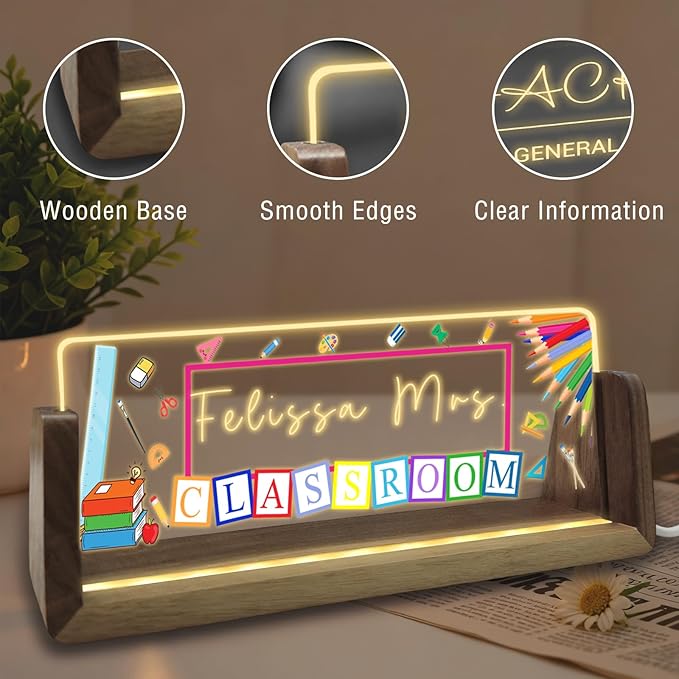 Desk Name Plate Personalized with Logo Custom Light Up Acrylic Plaque for Desk Customized Office Gifts for Boss Coworkers Teacher Employee Office Decor for Women Men