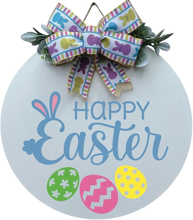 Wood front door sign Wood sign Home decor Welcome sign Sign for front door House warming gift Wedding gift (Happy Easter, 18" Width)