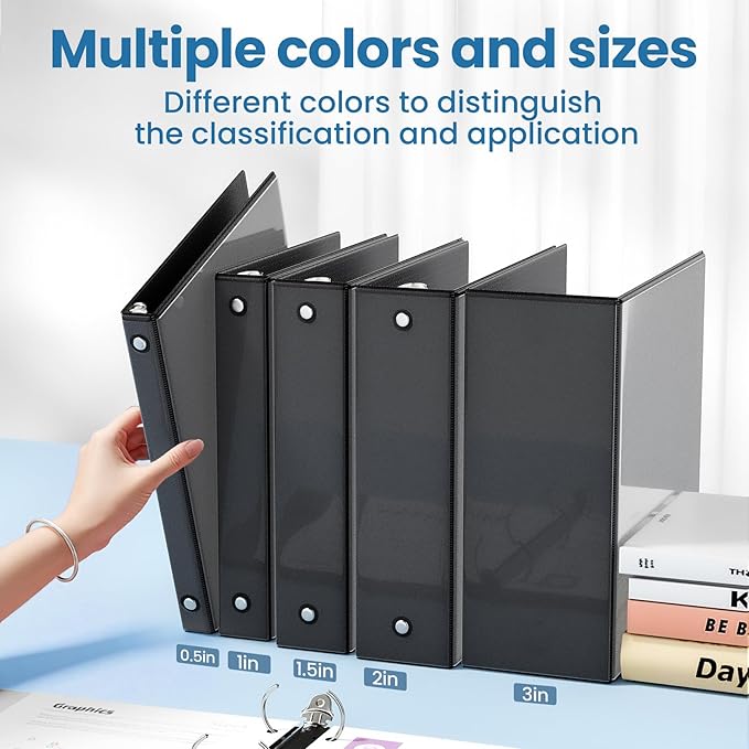 SUNEE 3 Ring Binder 1.5 Inch 1 Pack, Clear View Three Ring PVC-Free (Fit 8.5x11 Inches) for School or Office Supplies, Black