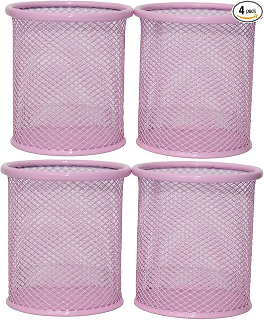 SNOW COOLER Pen Holder Mesh Pencil Holder Metal Pen Holder Cup Pencil Cup Holder for Desk Office Pen Organizer PINK, 4 Pack