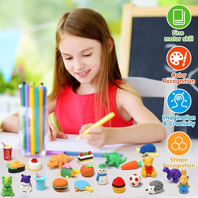 Animal Erasers for Kids 50 Pack Kid's Eraser Bulk Pull Apart Erasers 3D Puzzle Eraser Classroom Rewards and Prizes Class Treasure Box Kid Party Favors Back to School Supplies Gift