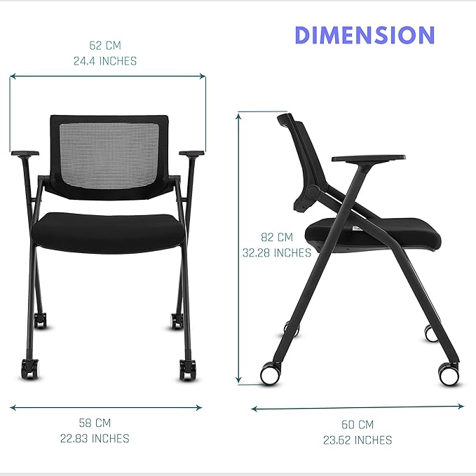 30 Pack Stackable Conference Room Chairs with Wheels and Paddle, Ergonomic Mesh Back and Arms for Meeting, Conference, Reception, Training Room & Home Office Desk Folding Chairs
