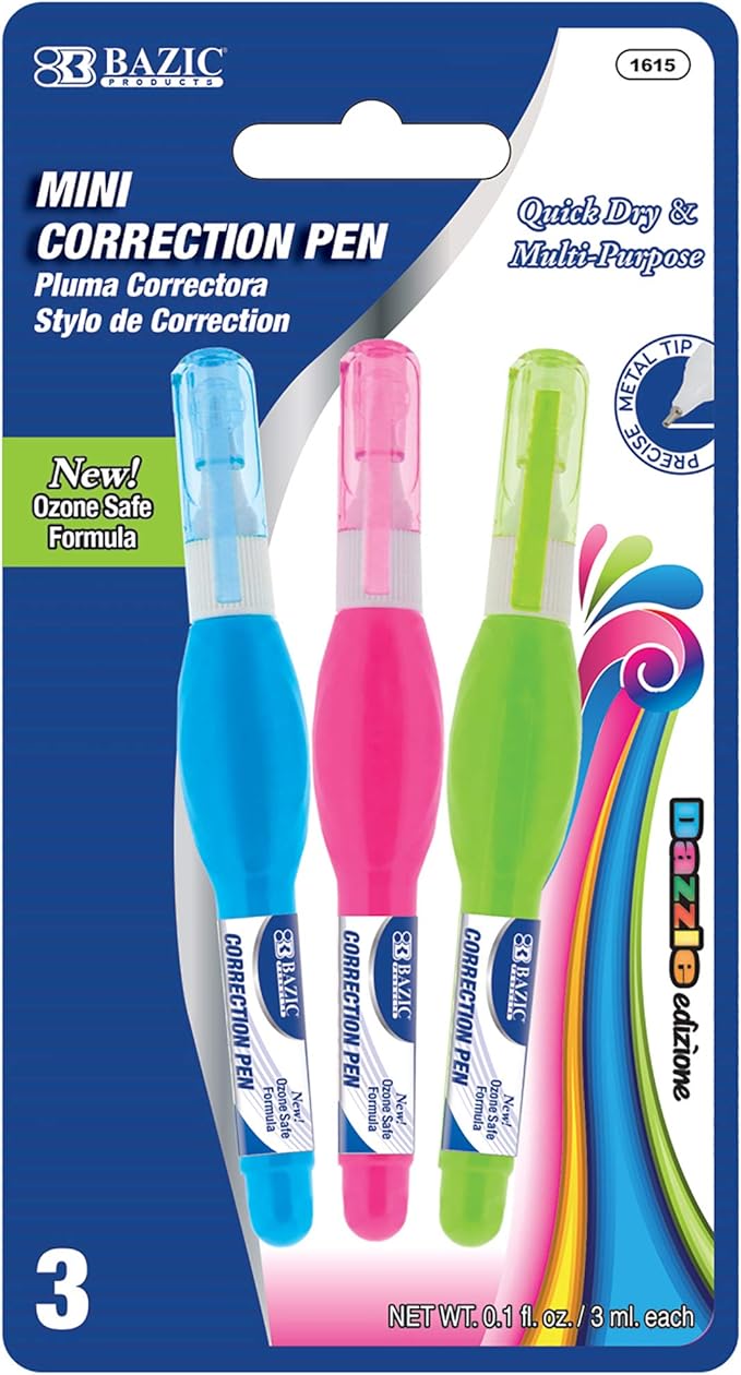 BAZIC Metal Tip Mini Correction Pen, 3ml (Pack of 3) (1615)