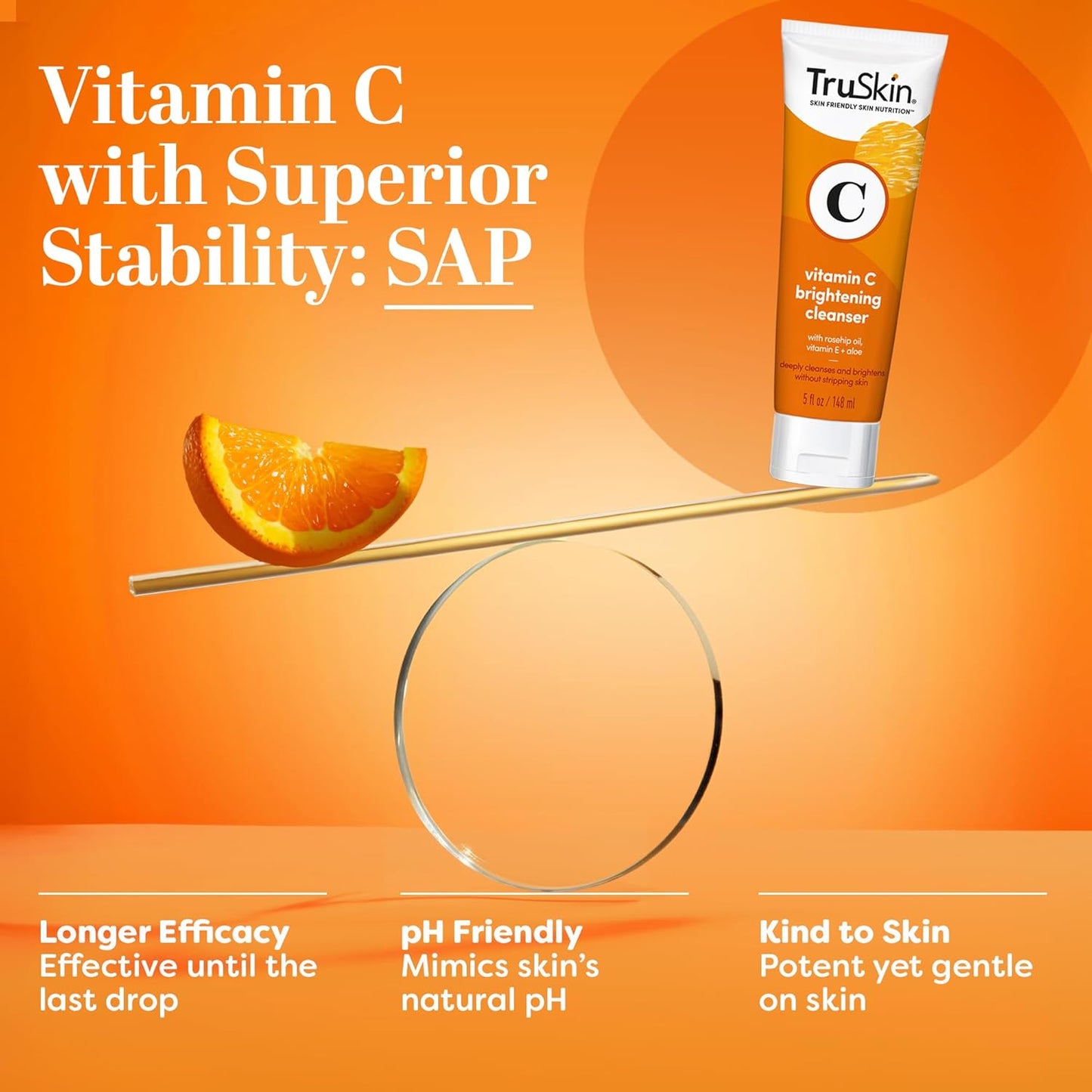 TruSkin Vitamin C Cleanser for Face - Brightening Face Wash with Vitamins C & E, Rosehip Oil, Aloe Vera and MSM - Deep Clean and Refresh for Radiant, Healthy-Looking Skin, 4 fl oz