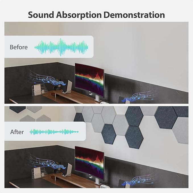 Amantech 12 Pack Acoustic Panels Self Adhesive Sound Proof Foam, High Density Sound Acoustic Foam Panel, 12X10.23X0.4 Inch Hexagon Wall Panels in Home, Office, Reccording Room, Studio(Orange)