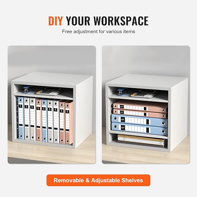 VEVOR Literature Organizers, 5 Compartments Office Mailbox with Adjustable Shelves, Wood Literature Sorter 13.9x12x13 inches for Office, Home, Classroom, Mailrooms Organization, EPA Certified, White