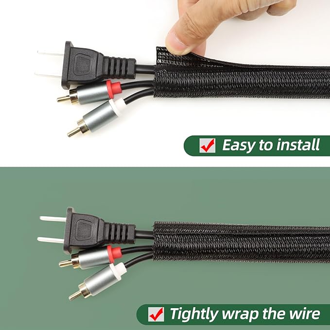 Split Wire Loom Tubing, Cable Protector Sleeve, Braided Cable Management for TV/Computer/Home Theater/Engine Bay, Cord Protectors from Pets No Chew (Black, 1"-10ft)