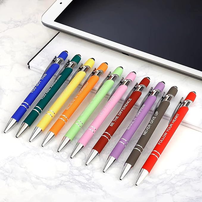 Greengines 20 Pieces Inspirational Pens, Motivational Ballpoint Pen with Stylus Tip Funny Ink Pens Bulk Inspirational Gifts for Women Coworkers Office Supplies Black Ink