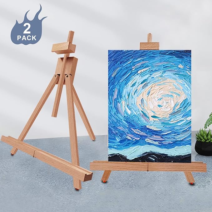 Miratuso Art Easel (2 Pack) A-Frame Painting Easel, Wood Display Stand Holding Canvas Up to 22" High, Portable Folding Travel Tabletop Easel and Sign Holder, Easy to Carry