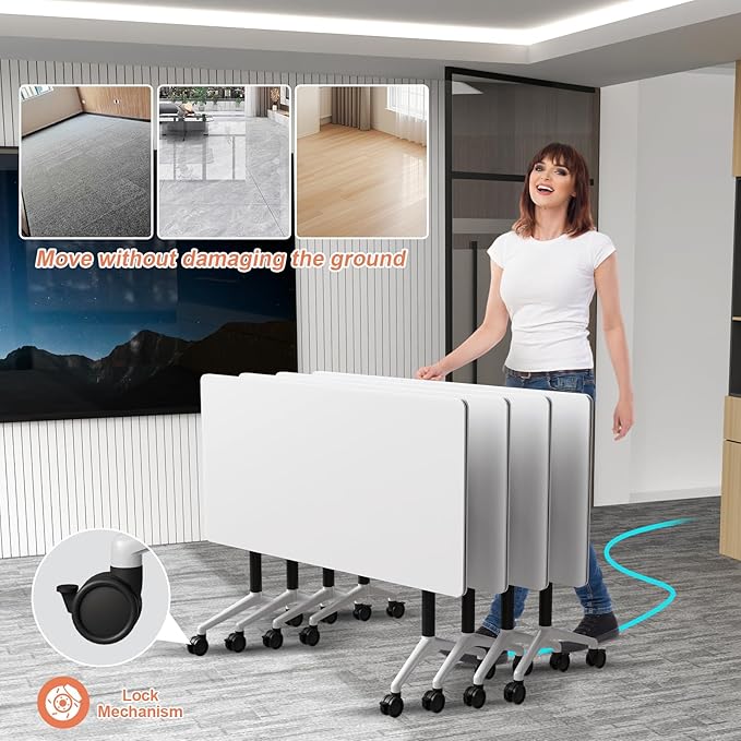 Conference Table Flip Top Mobile Conference Room Tables,Folding Conference Table with Wheels,Large Meeting Training Seminar Table Saving Space for Office Classroom(8A,55.1'')