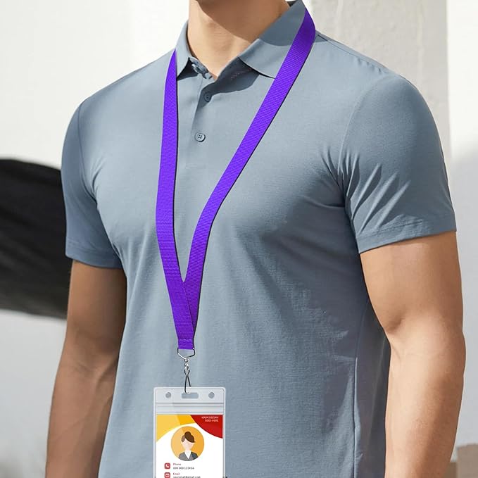 12-Pack Purple Breakaway Lanyards with Waterproof Badge Holders, Polyester Neck Straps for ID Cards, Events, Office, and Schools