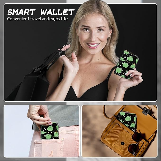 BWEGRHE Cute Credit Card Holder with Zipper, Princess Frog RFID-Blocking Card Case Small Wallet for Women Men, Multi-slot Card Organizer Case Travel Accordion Wallet