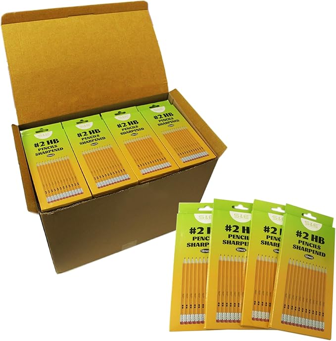 S & E TEACHER'S EDITION 1728pcs Pre-sharpened Pencils with eraser top, No.2 pencils #2 HB pencil Bulk, Golf, Classroom, Pew, Back to school, 12Pcs/box (144 boxes)
