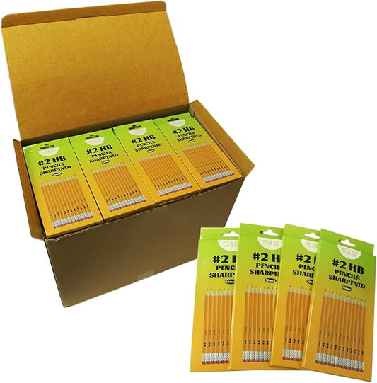 S & E TEACHER'S EDITION 1728pcs Pre-sharpened Pencils with eraser top, No.2 pencils #2 HB pencil Bulk, Golf, Classroom, Pew, Back to school, 12Pcs/box (144 boxes)