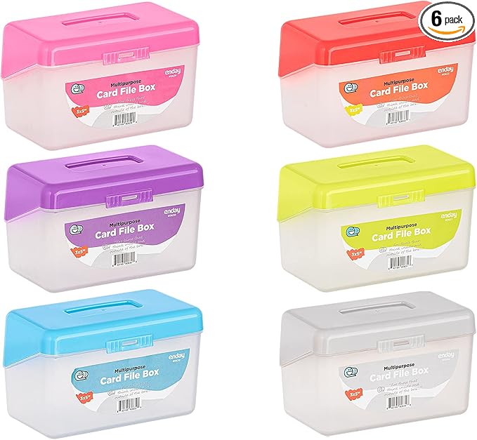 Enday Index Card Holder, 3x5 Note Flash Card Organizer Case, Stackable Index Card File with flip top, Recipe Purple, Red, Green, Blue, Grey, Pink Holder, Holds 250 Cards, Multicolor (6 Pack)