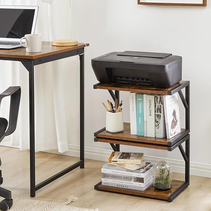IBUYKE 2-Tier Desktop Printer Stand Holder, Multi-Purpose Desk Organizer Storage Shelf, Book Shelf Printer Shelf for Fax Machine, Scanner, Files, Books, Rustic Brown UTLJ004H