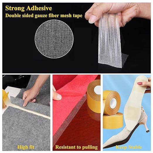 KAIYUER 3 Pack Double Sided Fabric Tape Heavy Duty,1 Inch Wide,Strong Double Sided Tape for Clothes,Crafts,Walls and Woodworker,No Glue Residue High Stickness Mounting Tape,Total Length 198 feet