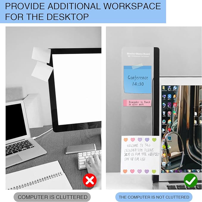 Monitor Memo Board - Multifunction Computer Transparent Side Panel Creative Desktop Easy to Use Suitable for Home Office Left and Right (2pcs)