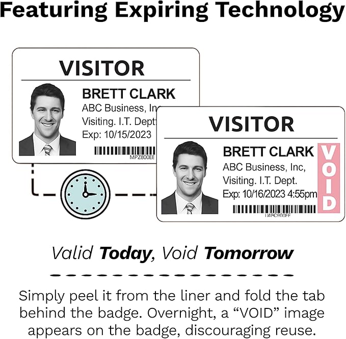 Threshold 3.25 Inch Tab Expiring Visitor Badges on a Roll | 4 Rolls (1,000 Badges) Compatible with Brother Direct Thermal Printers | Name Tag Stickers | Hospital, Office & Secretary Supplies