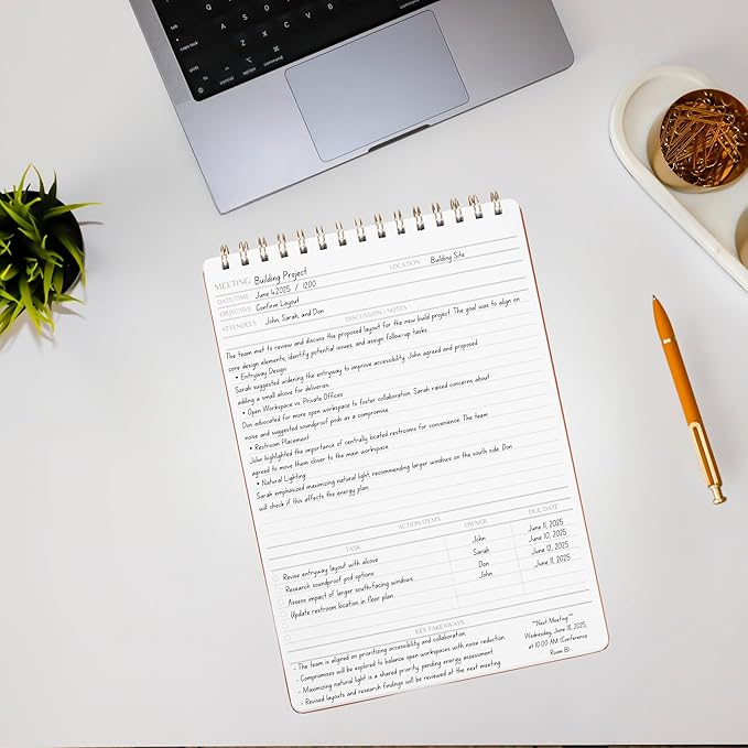 Merely Home | Meeting Notebook for Work | 8.25" x 11.75" | Project Planner | Simple Design | Multiple Layouts | Office and Business Planner (Navy, Meeting Planner - Portrait)