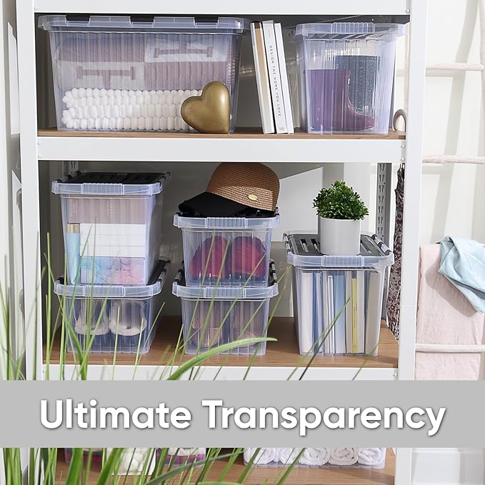 Superio Storage Bins with Lids, Clear Plastic Containers for Organizing, Stackable Totes, BPA Free, Odor Free, Organizer Boxes for Home, and Dorm, 17 Quart (4 Pack, 15"x10"x10.25")