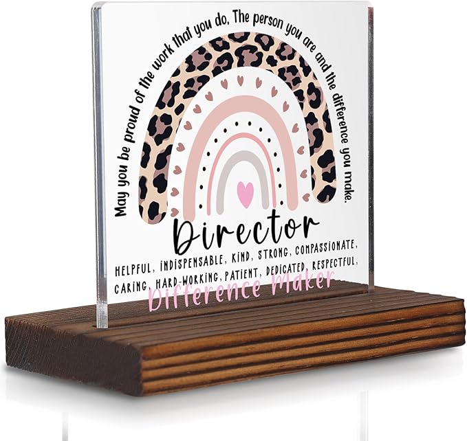 Director Appreciation Gift Desk Sign Leopard Rainbow Decor, Motivational Office Plaque for Leaders and Admin Professionals PA082