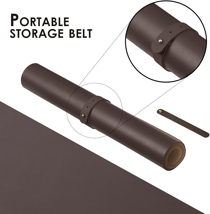 Leather Desk Mat - Small Non-Slip PU Desk Pad for Office and Home - Desk Organization and Accessories - Ideal for Large Mouse Pad and Small Desk Mats on Top of Desks (Coffee,23.6"x 13.8")
