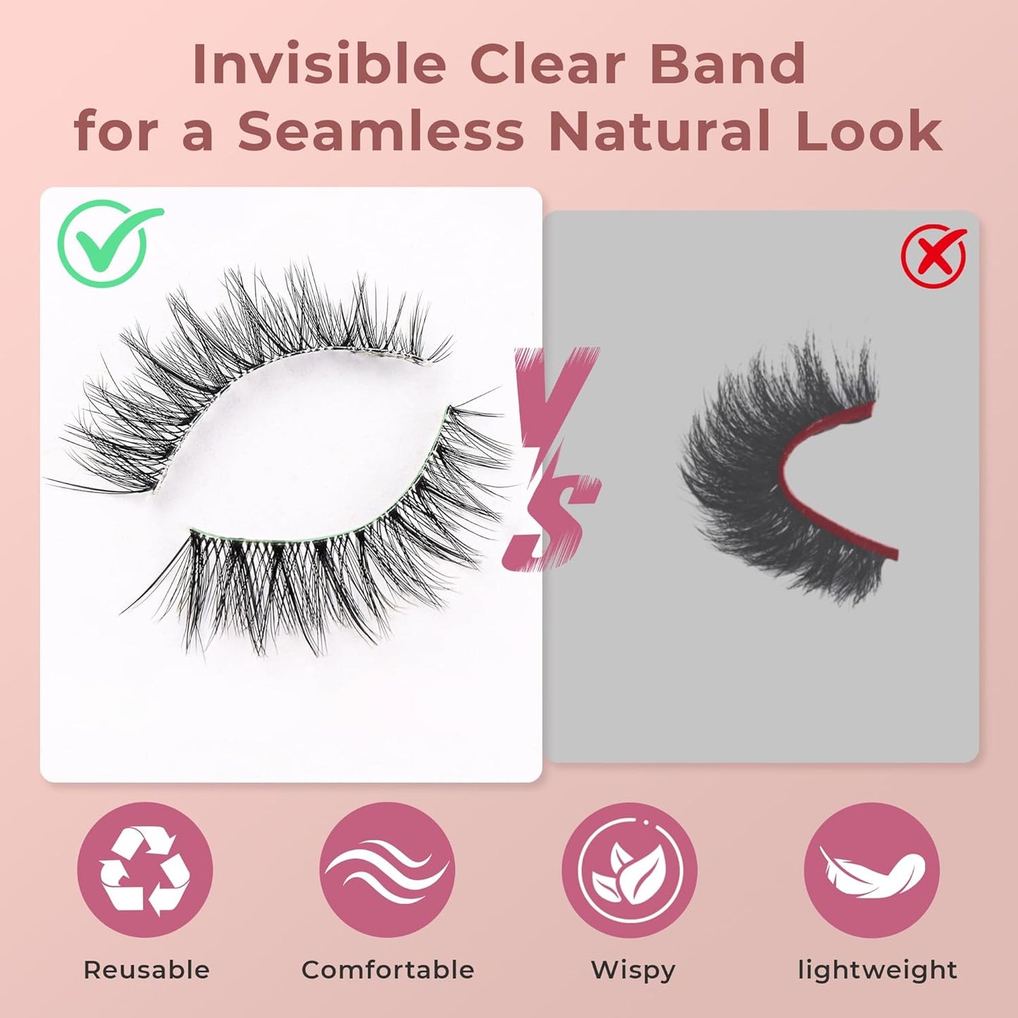 Wispy Lashes - Natural False Eyelashes Strip Lashes with Clear Band for Daily Wear 7 Pairs Cat Eye Lashes 12mm Reusable Fake Lashes That Look Like Extensions
