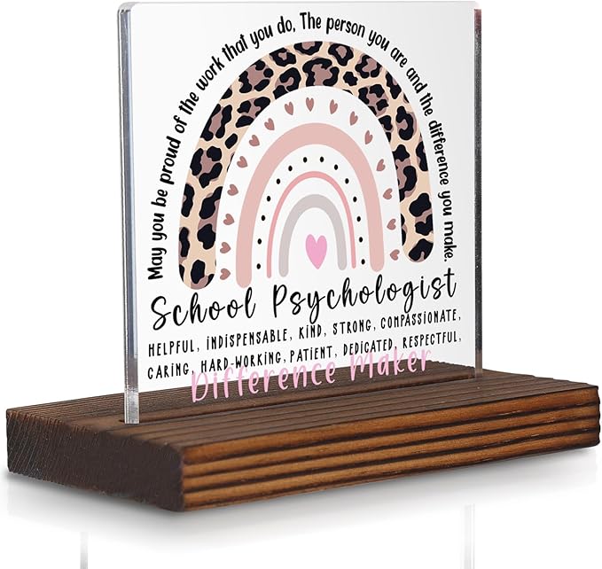 School Psychologist Appreciation Gift Desk Decor, Leopard Rainbow Difference Maker Sign for Mental Health Counselors, Educational Support Staff PA078