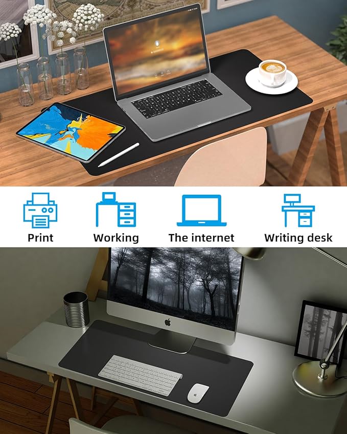 Leather Desk Pad Protector, Small Desk Mat,Office Desk mat,Computer and Laptop Mat, Non-Slip PU Leather Desk Blotter, Desktop Protector and Cover for Keyboard and Mouse(31.5"x15.7",Black)