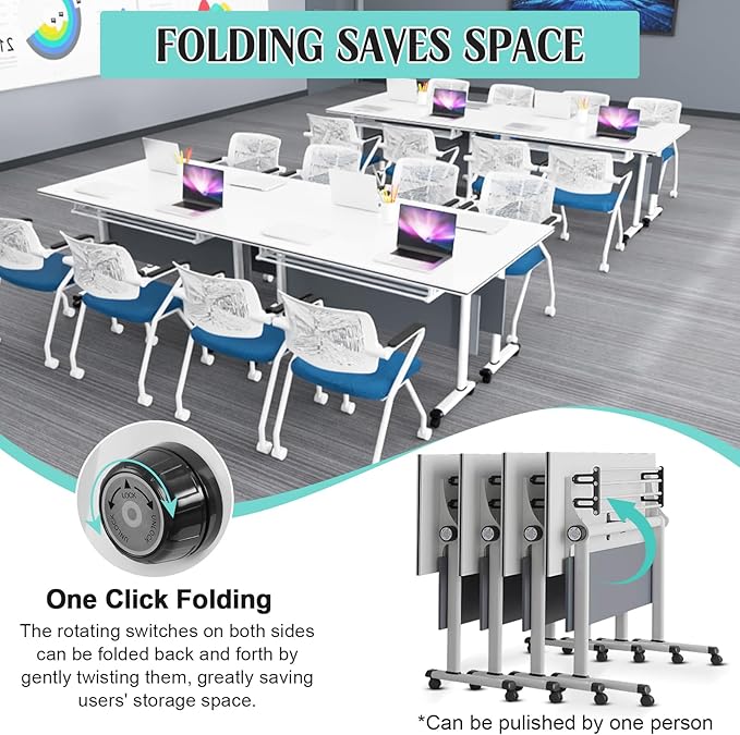 JEHUJD Conference Table,55.1''Folding Conference Room Table for 4-12 People,Mobile Flip Top MeetingTraining Table with Different Coulor and Styles for Offices, Classrooms,Meeting Room (2, B)