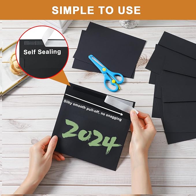 Silunkia Black Greeting Cards with Envelopes 4.25 x 5.5 Heavyweight Single Panel Cardstock and Printable A2 Envelopes Self Seal 20 Packs for DIY Wedding Invitations, Christmas, Birthday Party